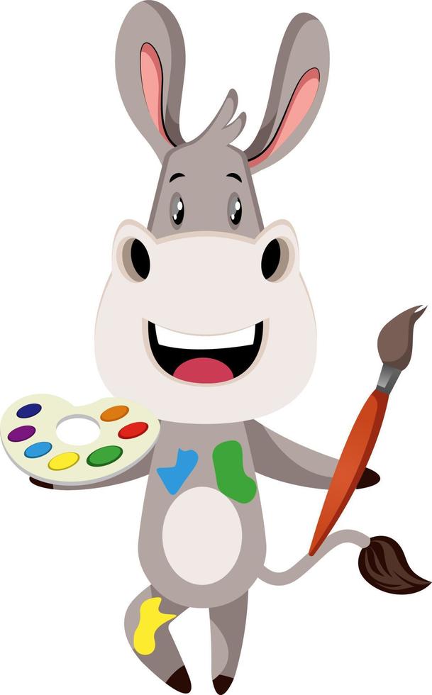Donkey with color palette, illustration, vector on white background.