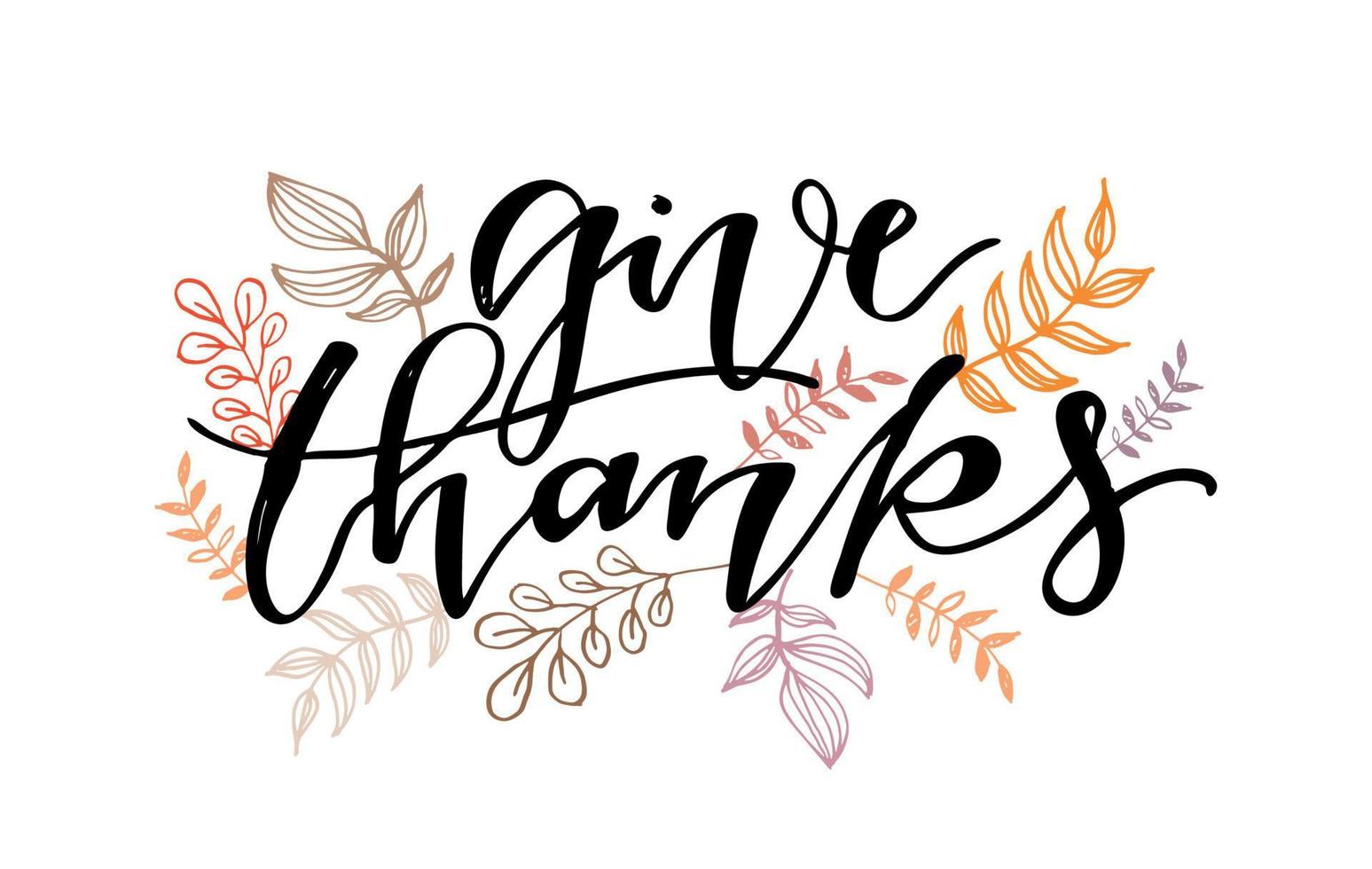 give thanks with outline flowers element on backside vector