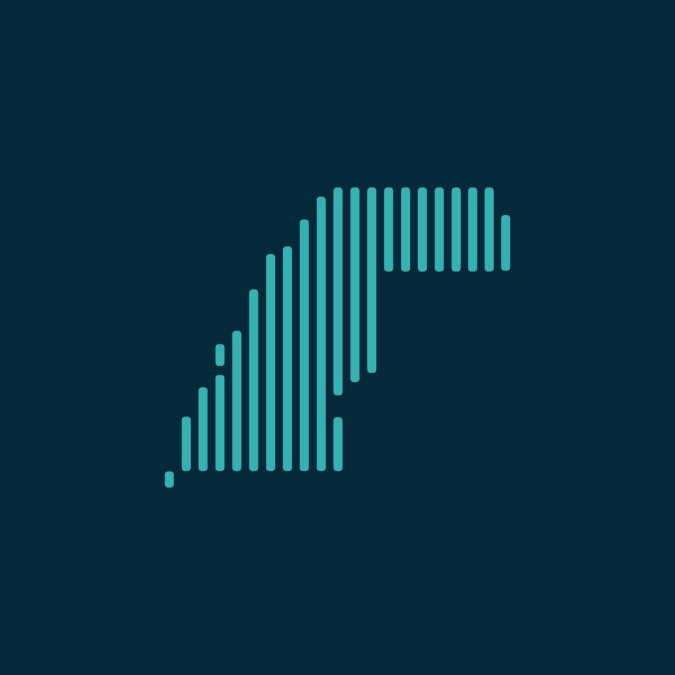 Vector abstract map of Western Sahara with blue straight rounded lines isolated on a indigo background.