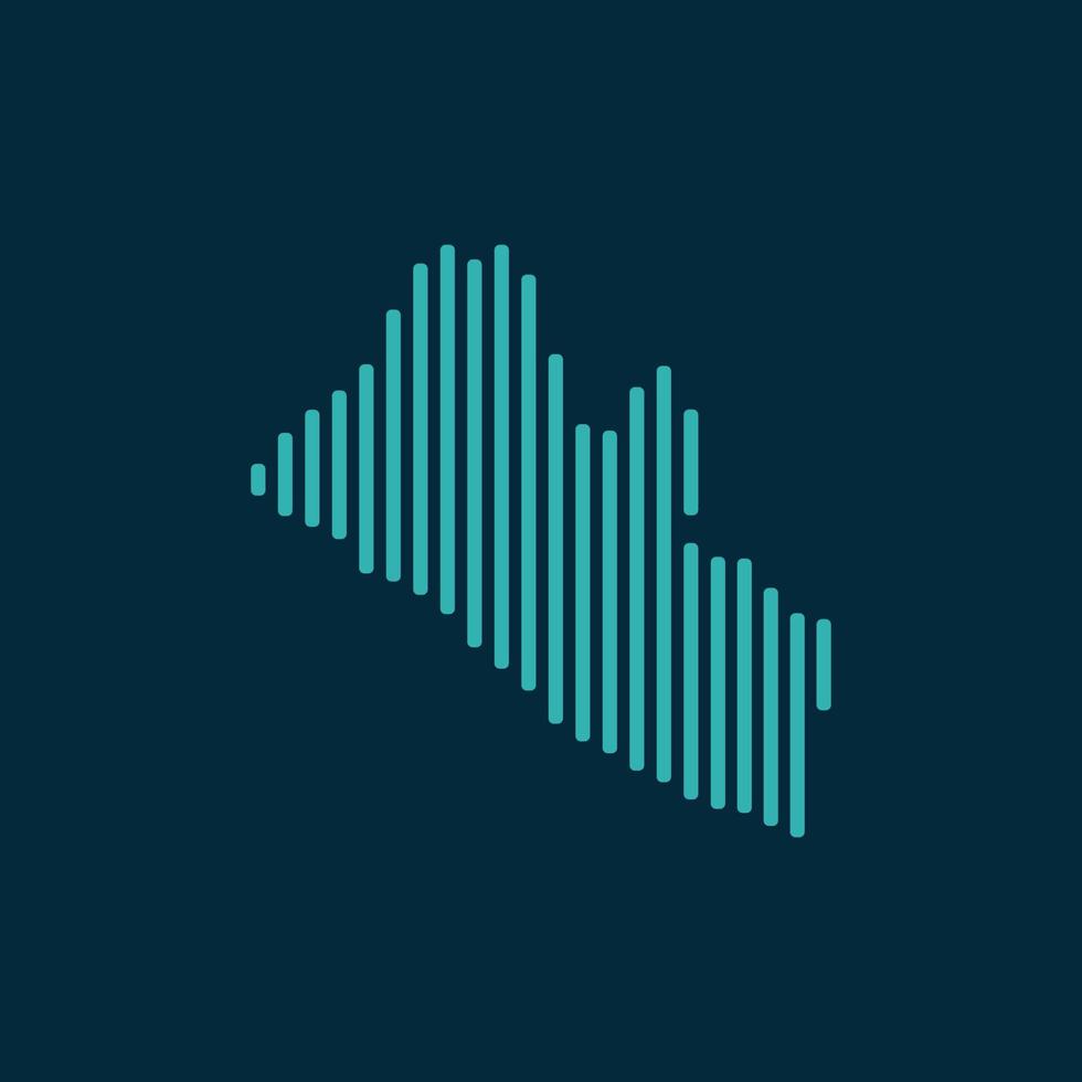 Vector abstract map of Liberia with blue straight rounded lines isolated on a indigo background.