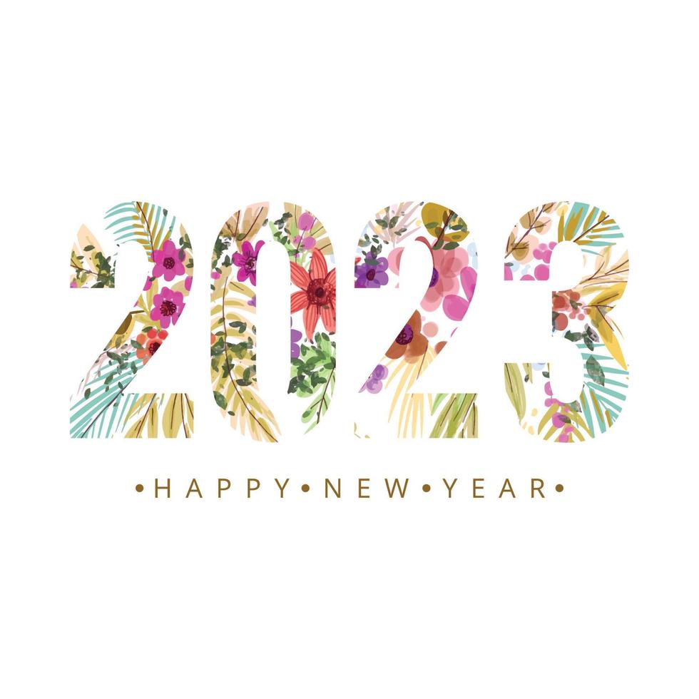 tarjeta de felicitación feliz año nuevo texto floral 2023 fondo de celebración vector