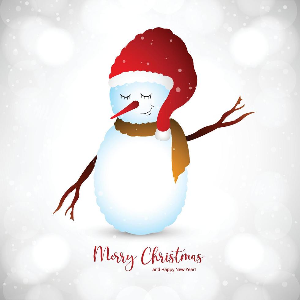 feliz navidad con feliz muñeco de nieve en el fondo de la tarjeta de invierno vector