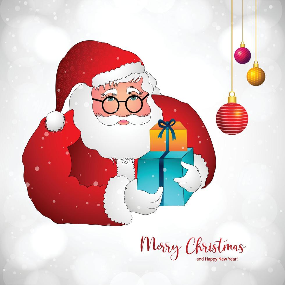 feliz navidad y feliz año nuevo tarjeta de felicitación con fondo de invierno santa claus vector
