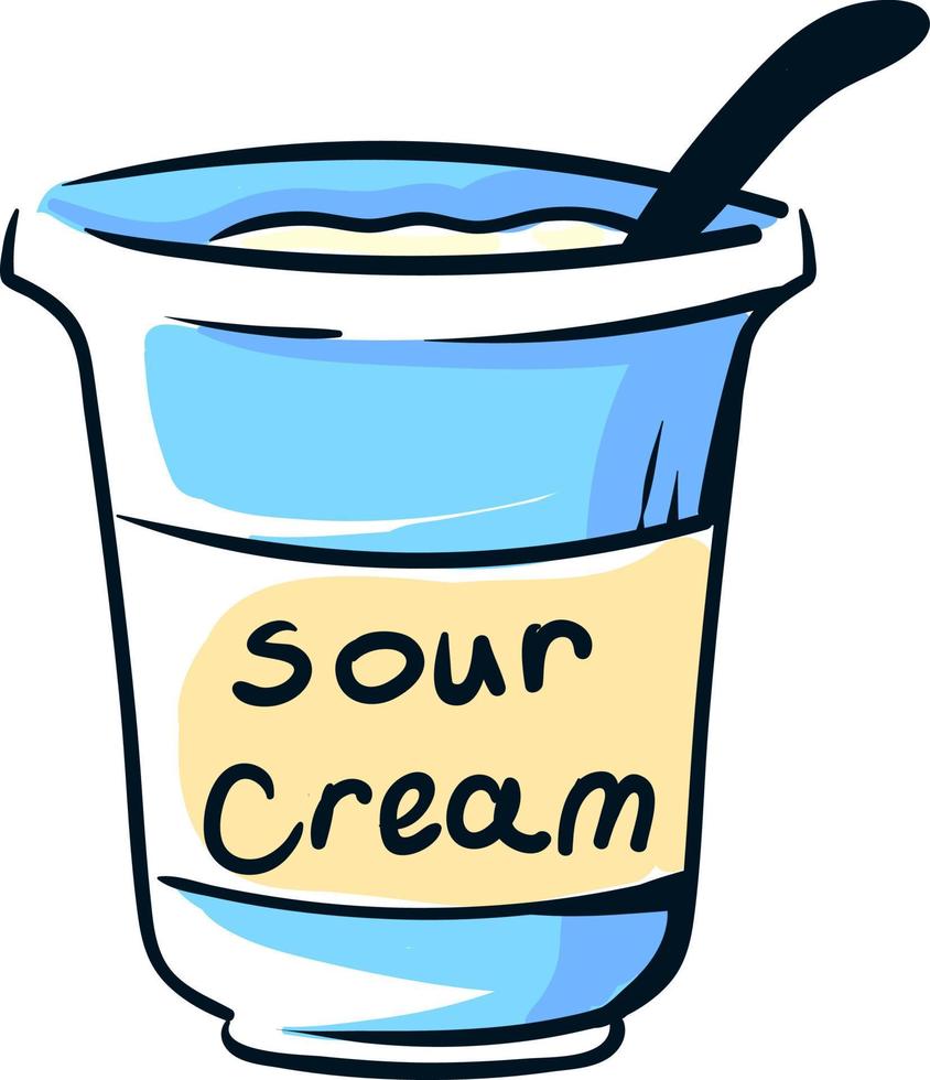 Sour cream in blue bowl, illustration, vector on white background