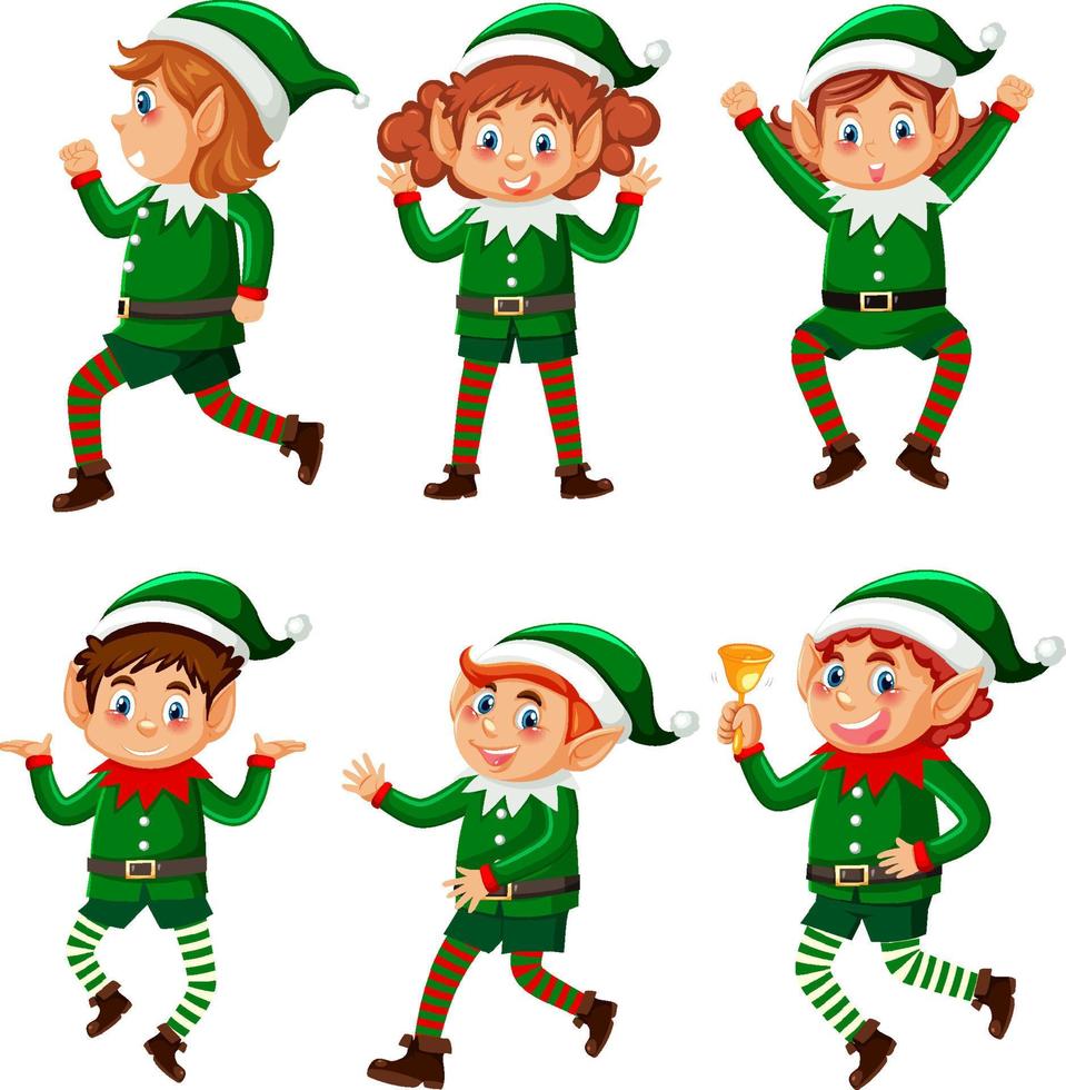 conjunto de personajes de dibujos animados de duende navideño vector