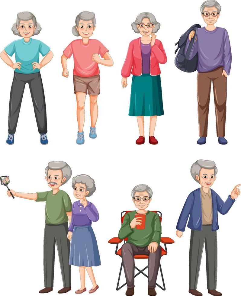 Collection of elderly people characters vector