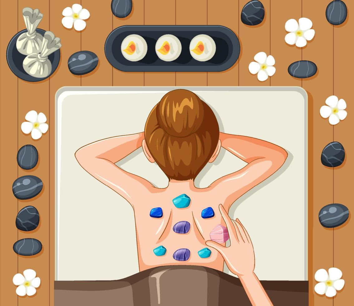 Back of woman with healing crystals vector