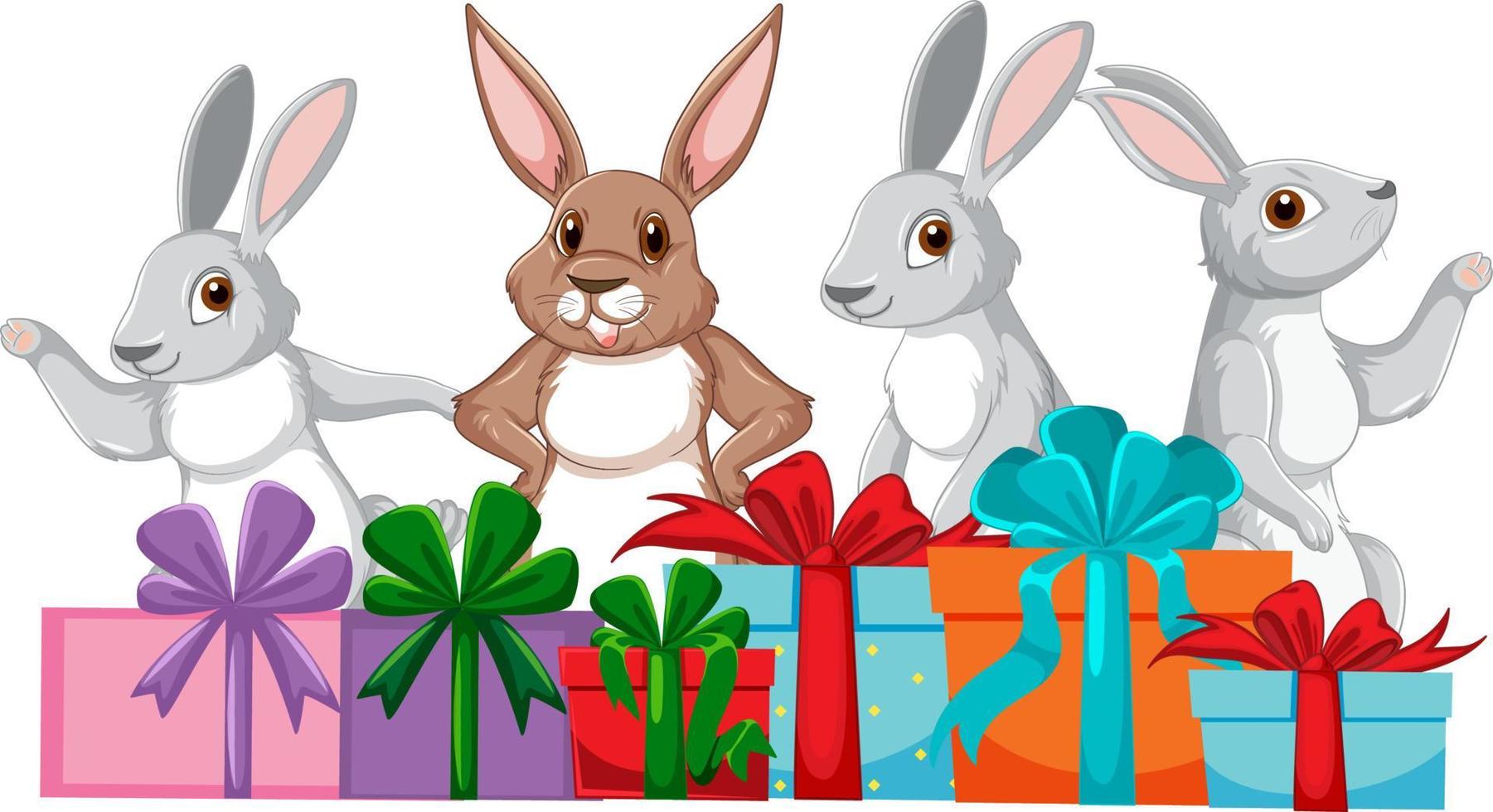 lindo conejo con cajas de regalo vector