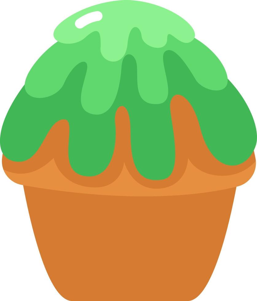 Simple cupcake with green cream, illustration, vector on a white background