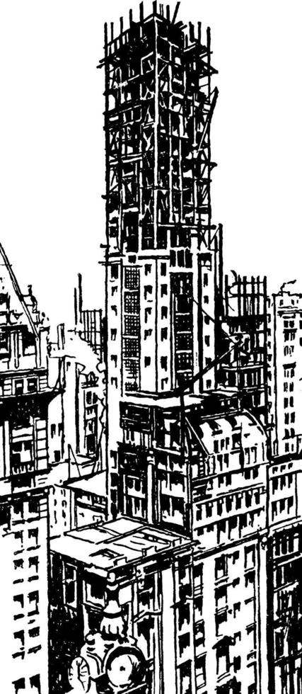Incomplete skyscraper, vintage illustration. vector