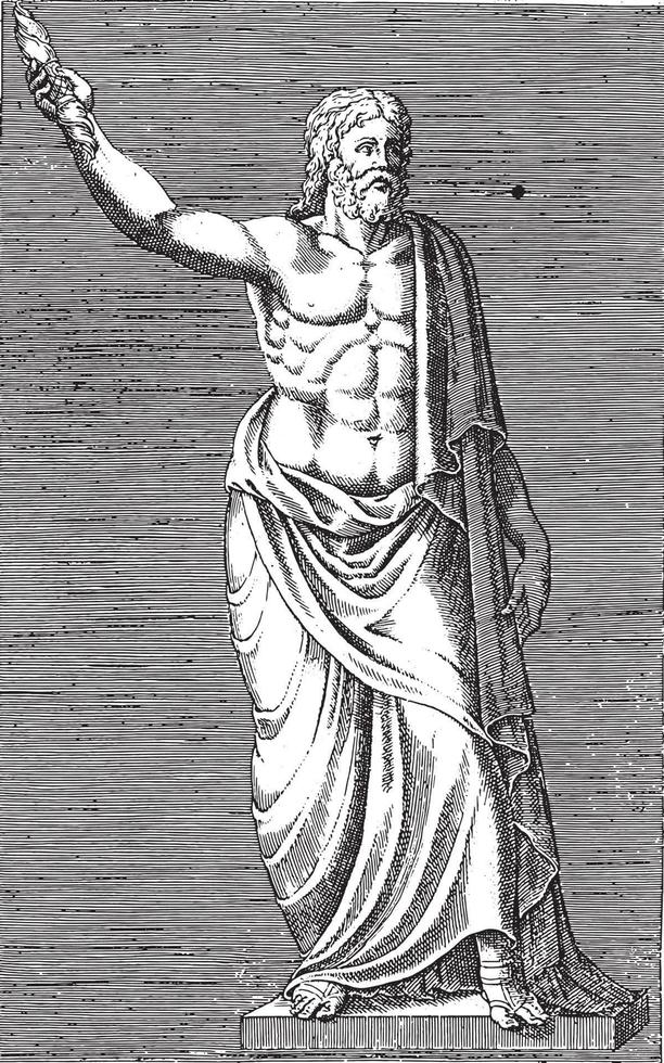 Sculpture of Jupiter, anonymous, 1584, vintage illustration. vector