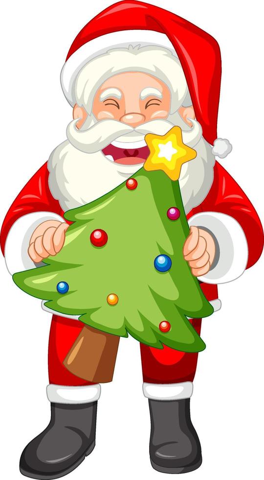 Santa Claus holding Christmas tree vector