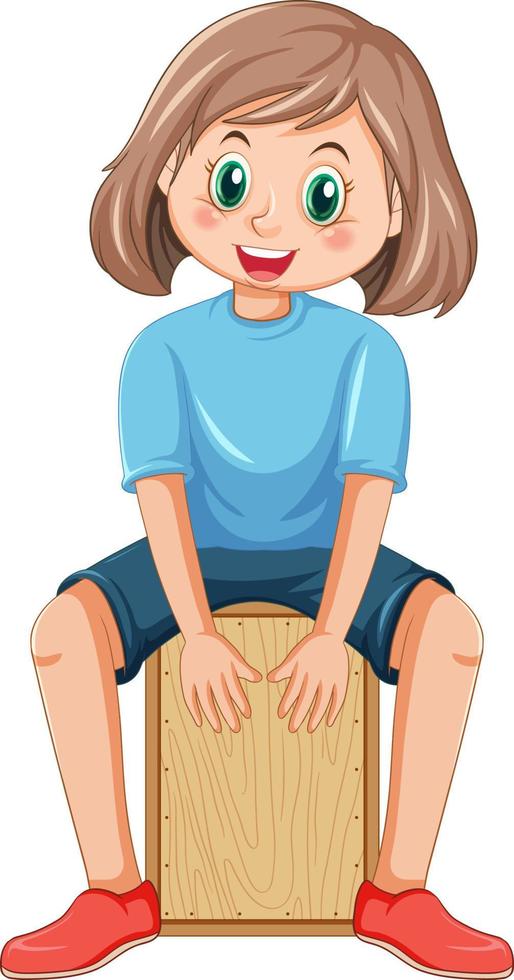 A girl playing cajon drum box vector