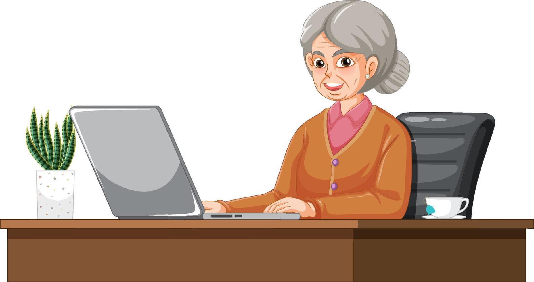 Old woman using laptop vector