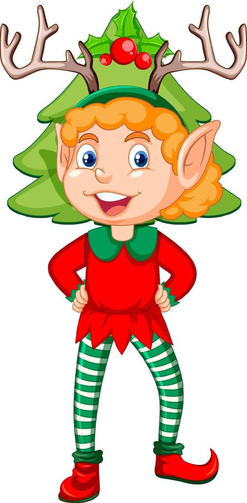 Cute kid wearing elf costume cartoon vector
