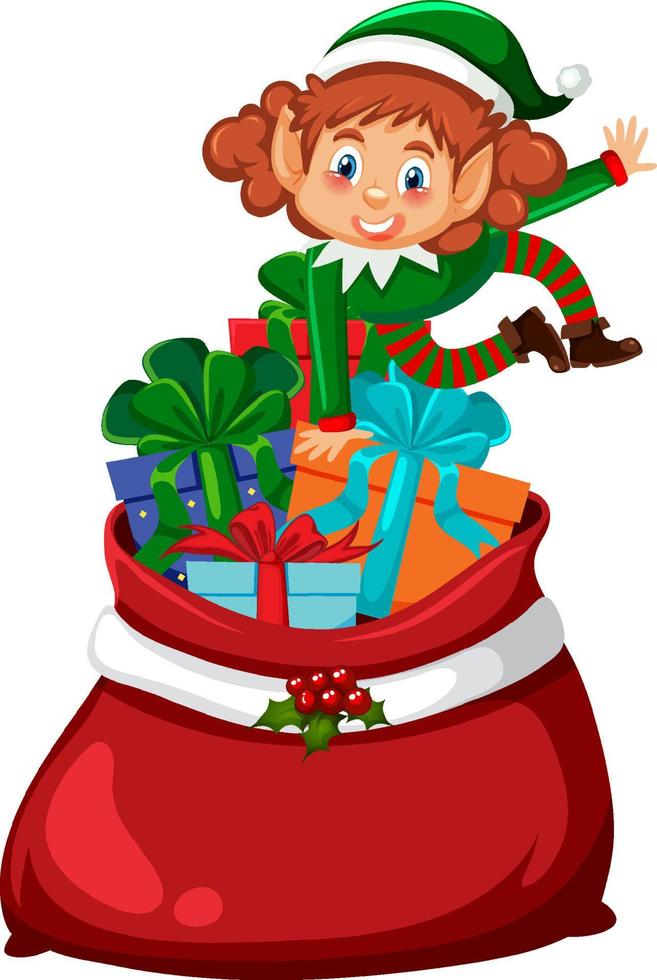 Elf in Christmas gift bag vector