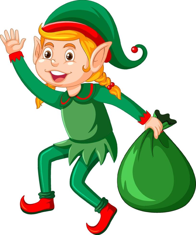 Cute kid wearing elf costume cartoon vector