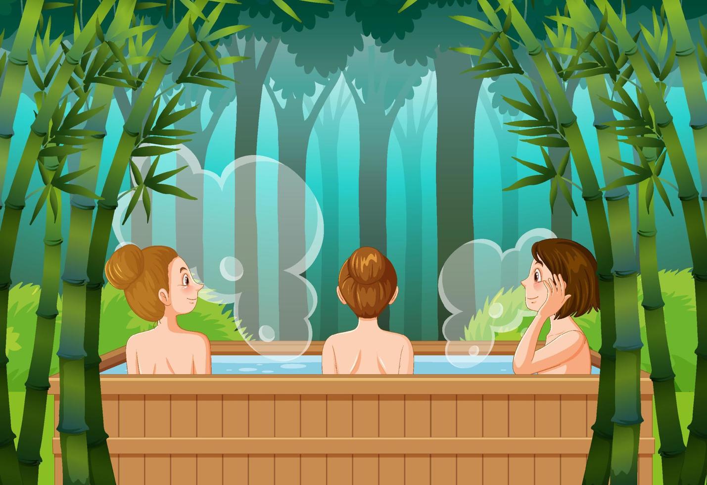 Women in thermal bath in bamboo forest vector