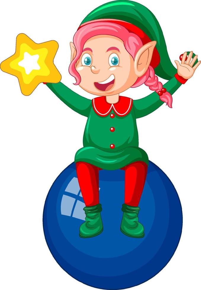 Cute kid wearing elf costume cartoon vector