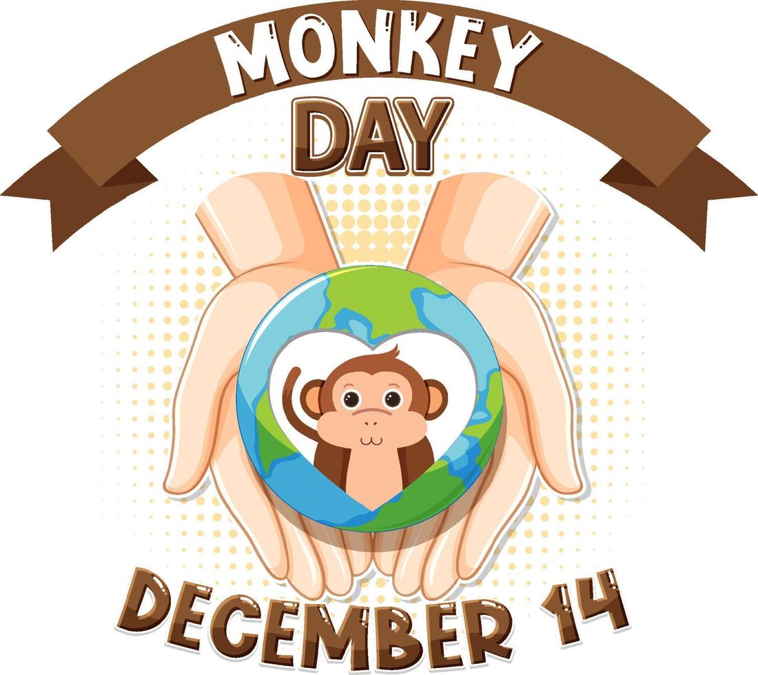 Monkey day text with monkey cartoon character vector