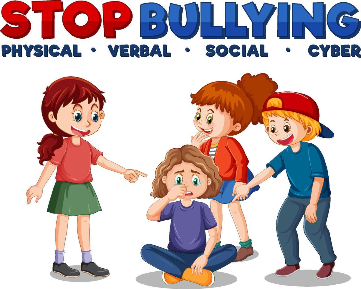 Stop Bullying text with cartoon character vector