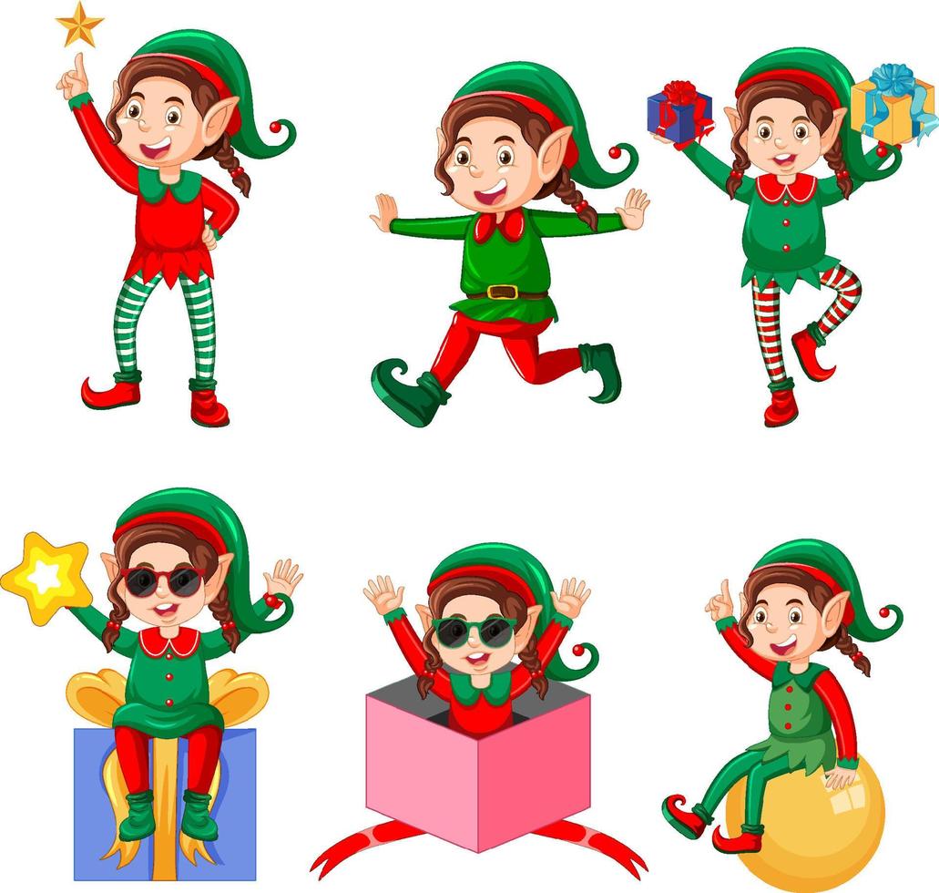 Set of elf cartoon character vector