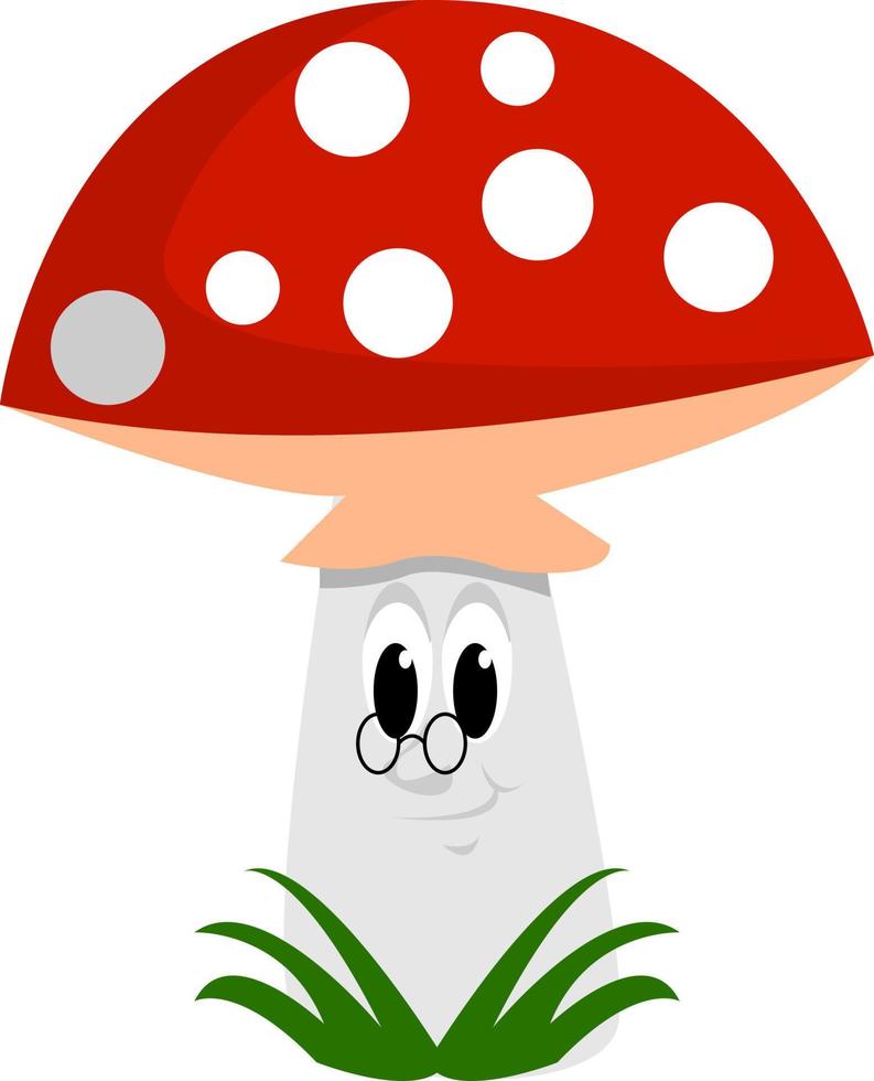 Mushroom with glasses, illustration, vector on white background.