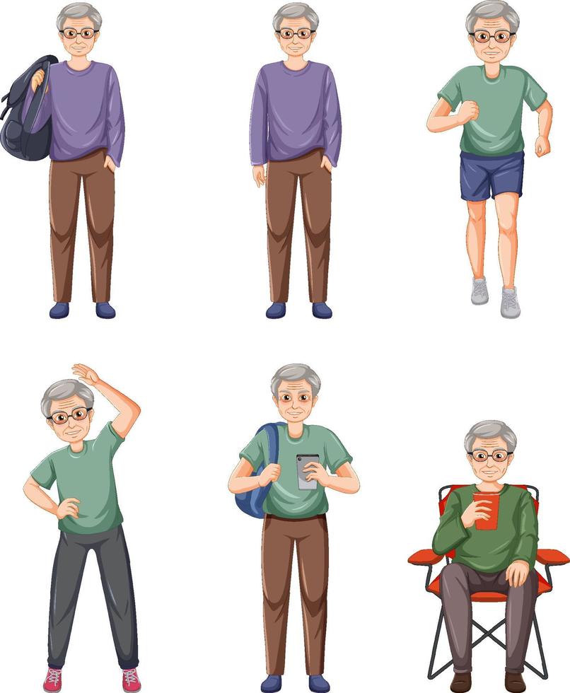 Collection of elderly people characters vector