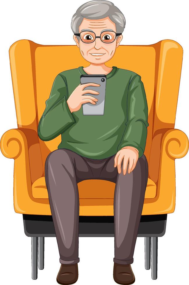 Senior man using a smartphone vector