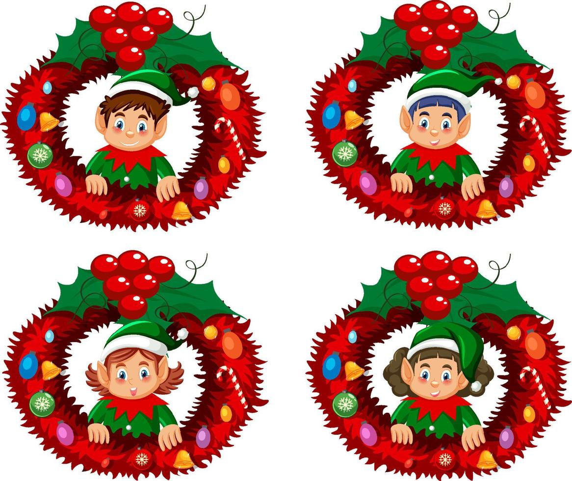 Elf Christmas wreath set vector