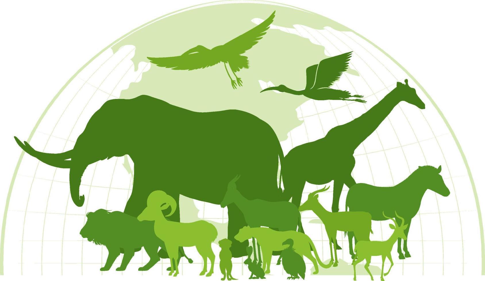 silueta verde de animales salvajes vector