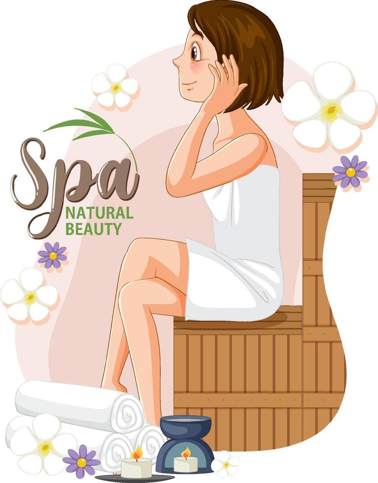 Spa natural beauty text with spa woman vector