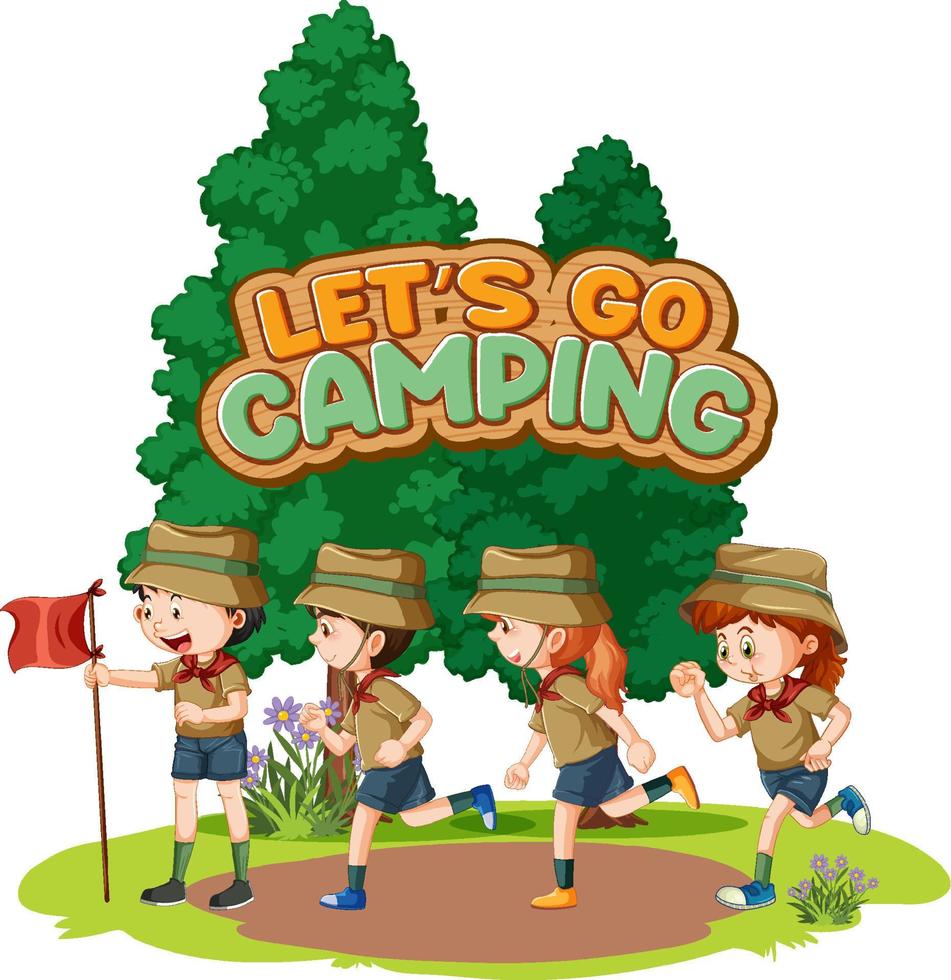 Camping kids and text design for word let's go camping vector