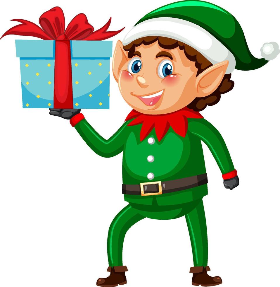 Little elf holding Christmas gift vector