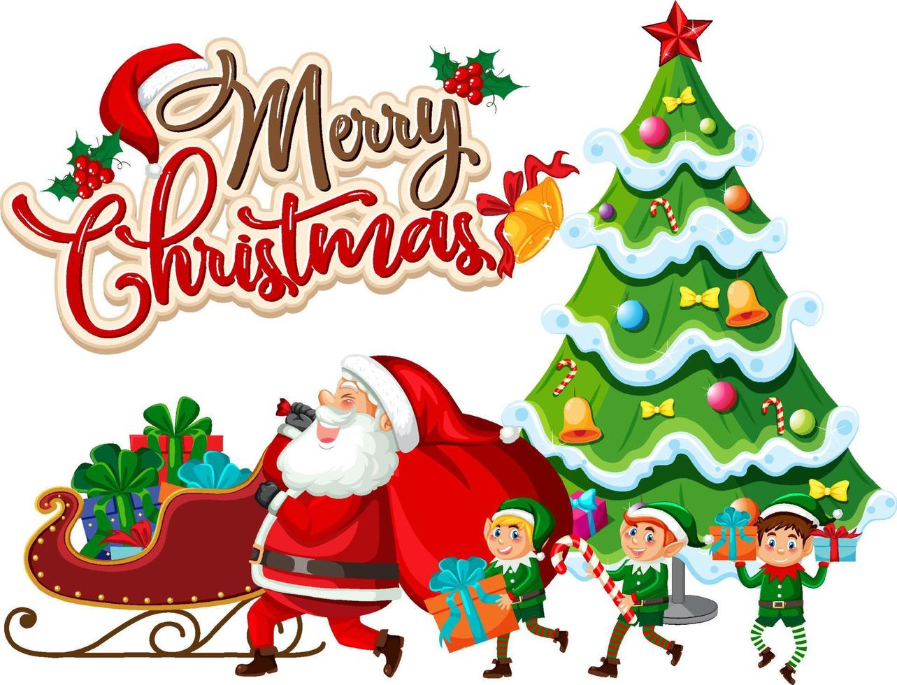 Merry Christmas text with cartoon character vector