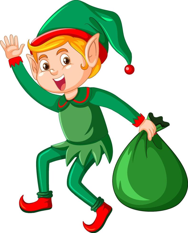 duende navideño con bolsa de regalo vector