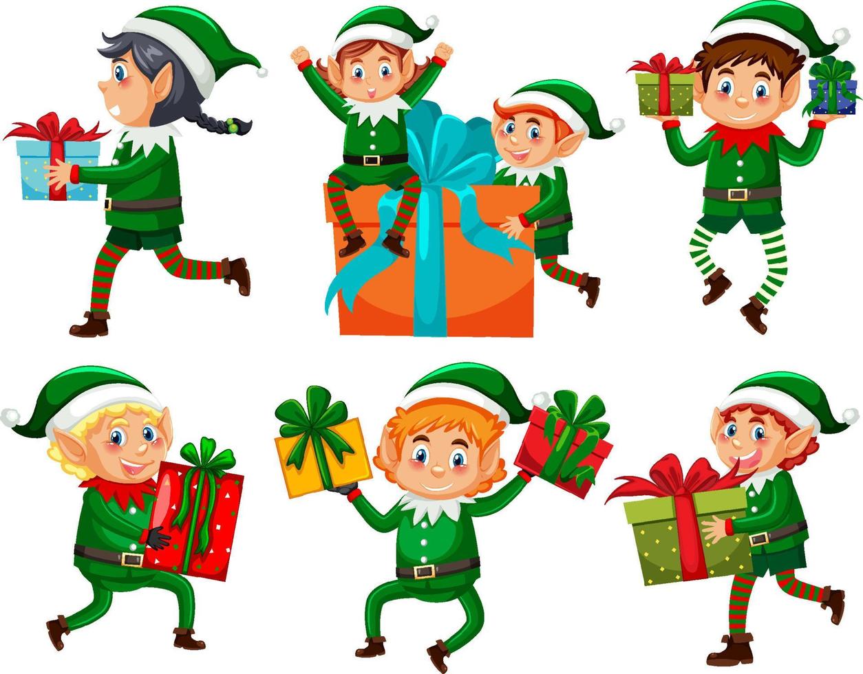 Christmas Elf cartoon character set vector