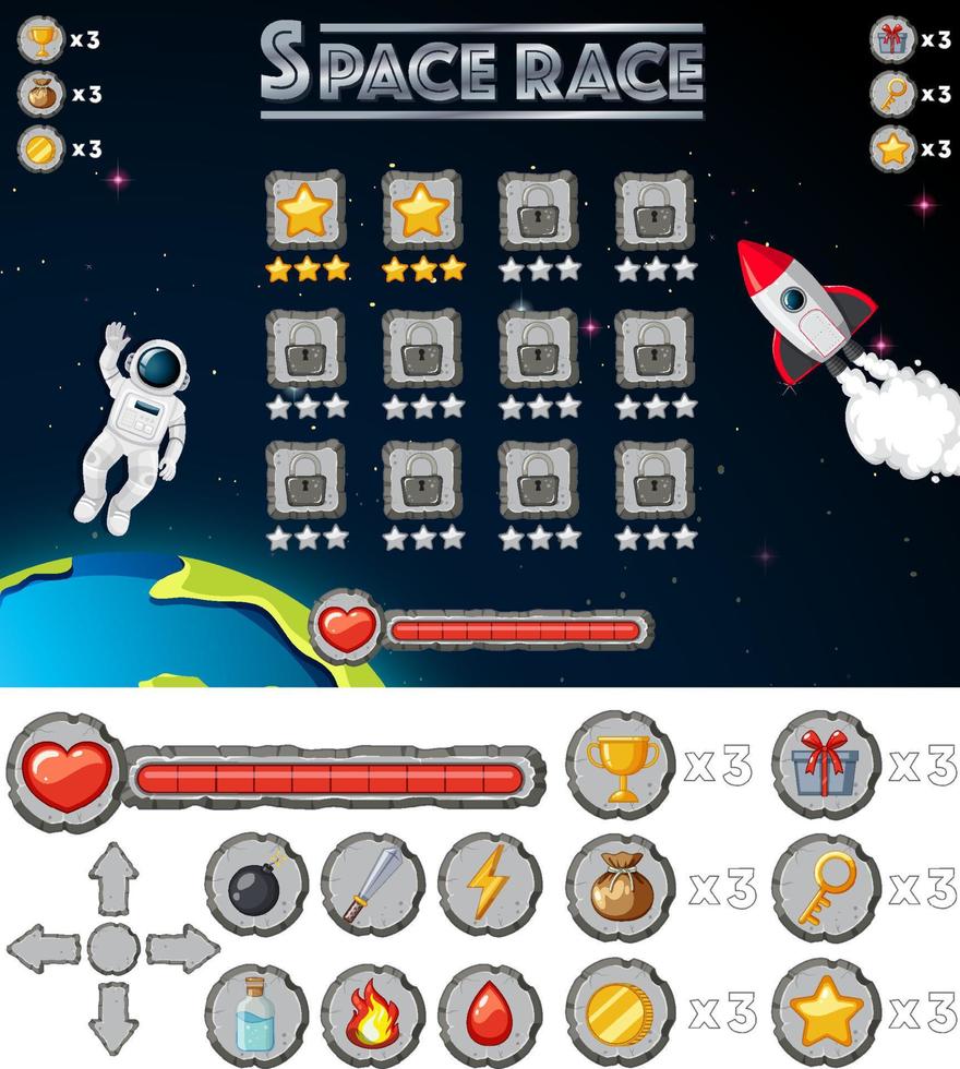 plantilla y elementos de fondo del juego espacial vector