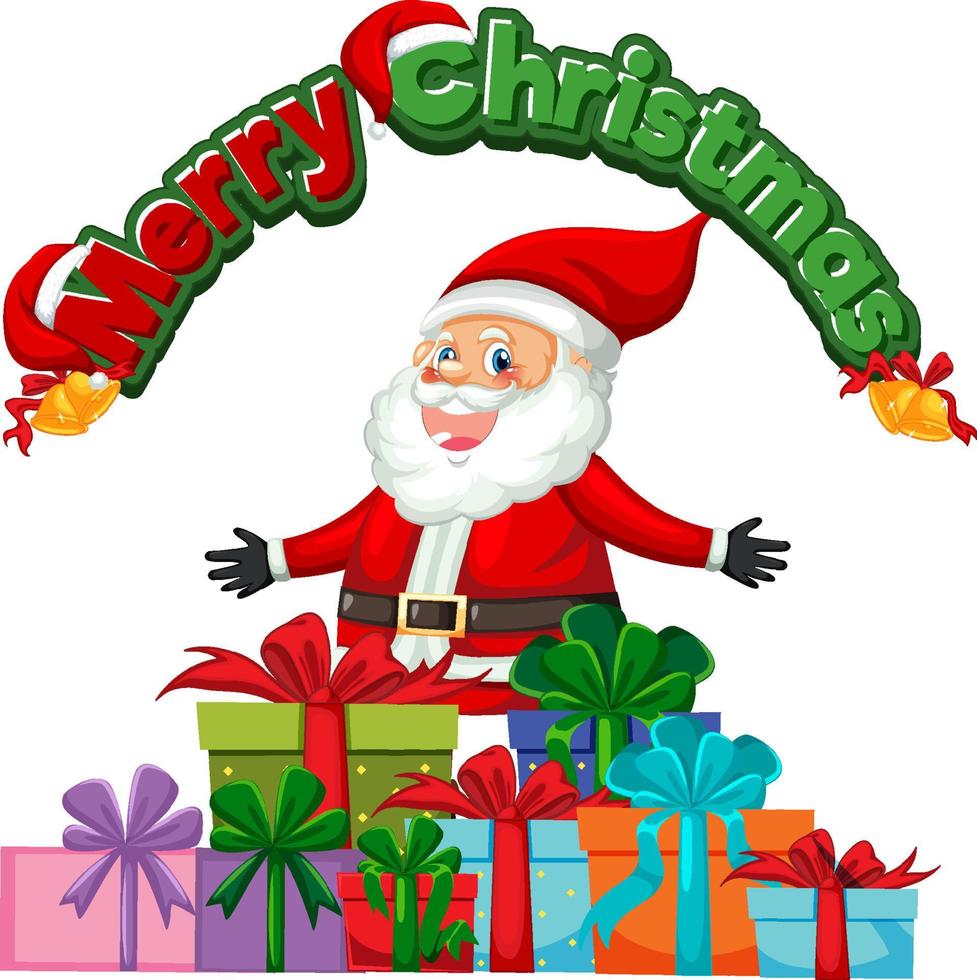 Merry Christmas text with Santa Claus cartoon character vector