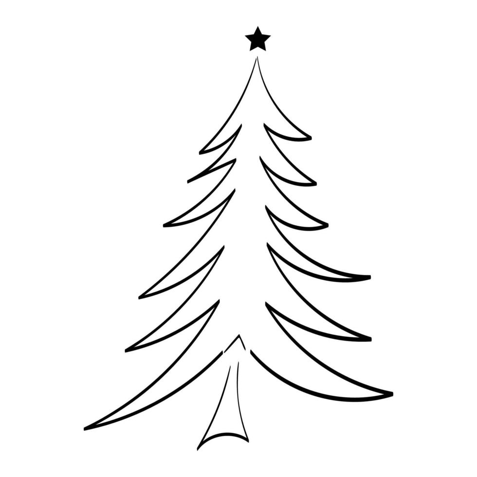 Christmas Tree Design. Vintage Holiday Icon. Hand Drawn outline Christmas Illustration. vector