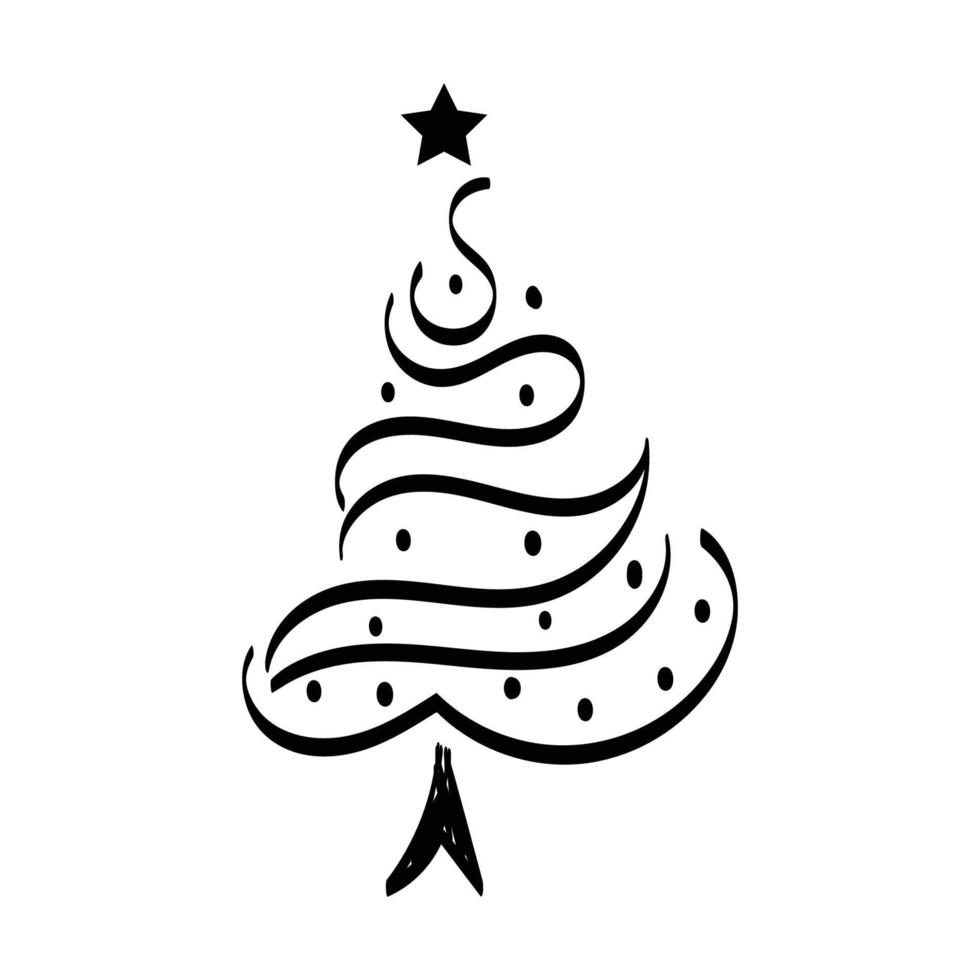 Christmas Tree Design. Vintage Holiday Icon. Hand Drawn outline Christmas Illustration. vector