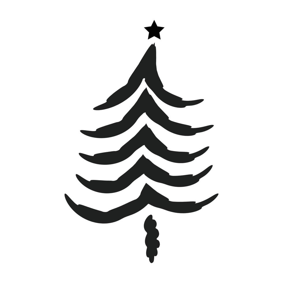Christmas Tree Design. Vintage Holiday Icon. Hand Drawn outline Christmas Illustration. vector