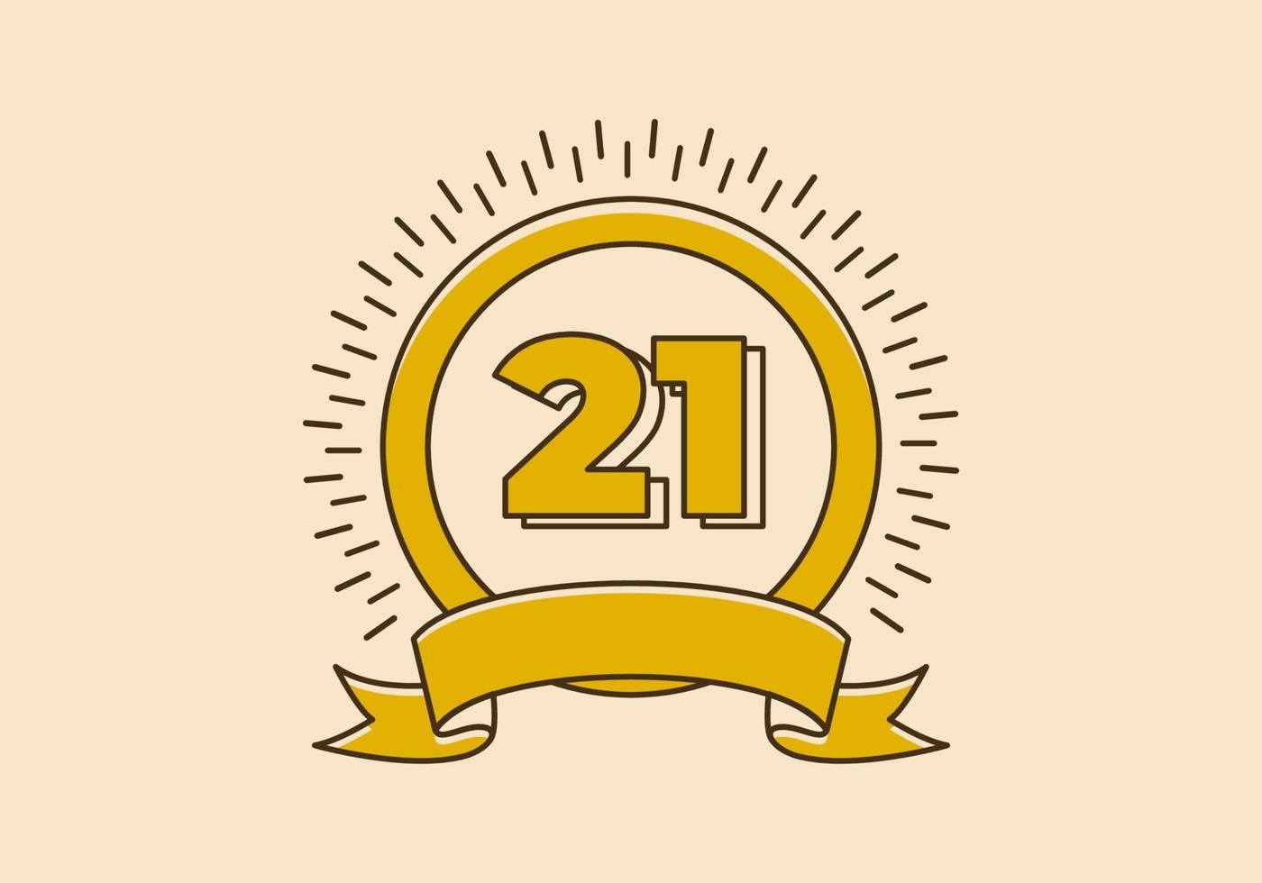 Vintage yellow circle badge with number 21 on it vector