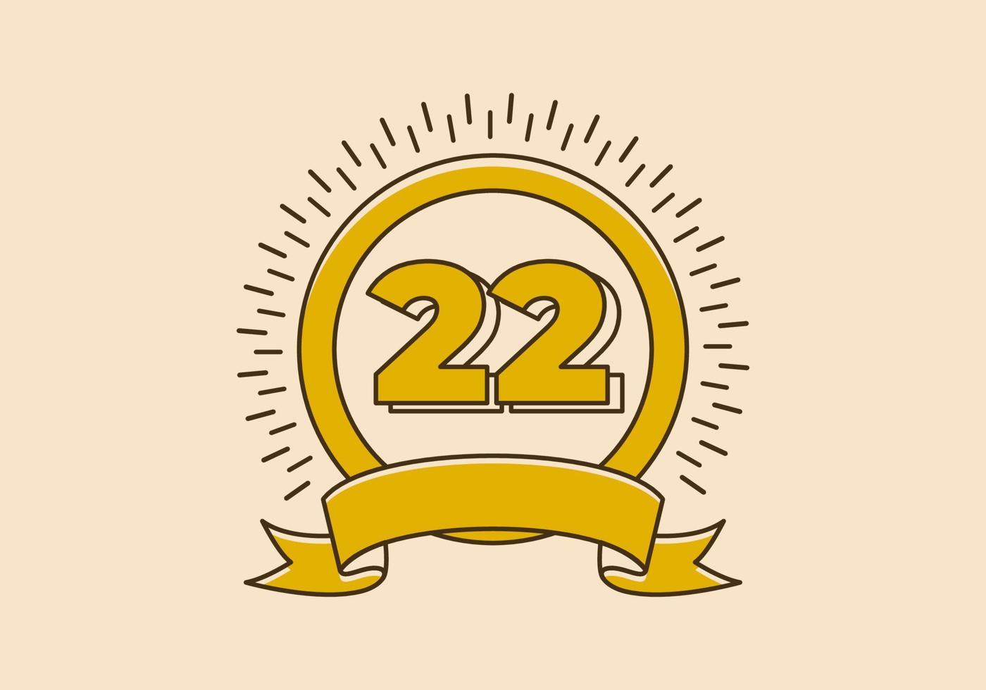 insignia de círculo amarillo vintage con el número 22 en él vector