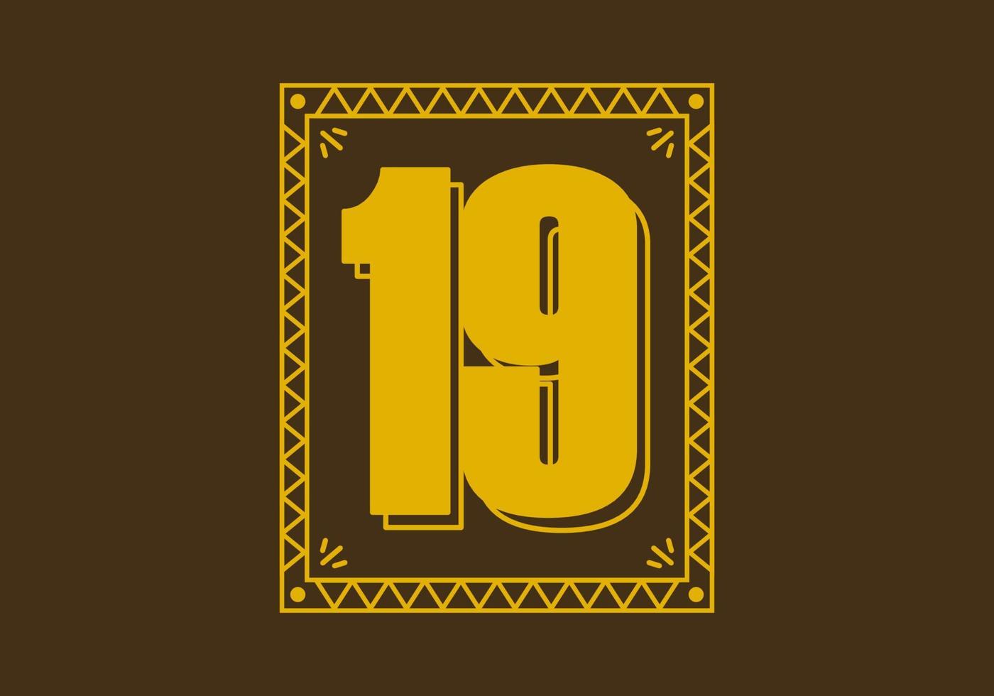 número 19 en marco de rectángulo retro vector