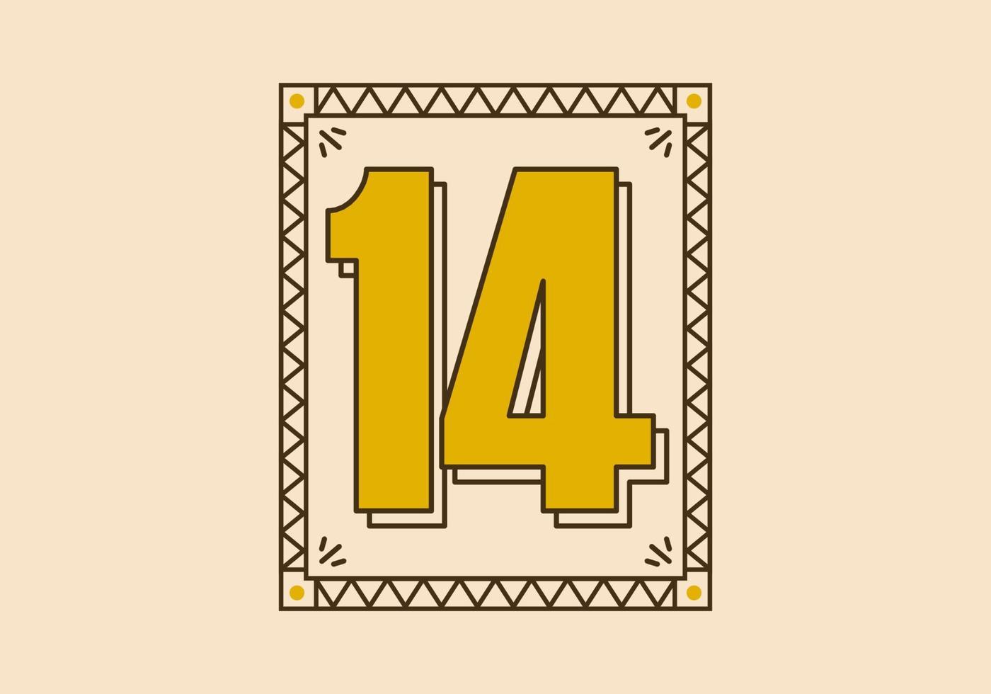 Vintage rectangle frame with number 14 on it vector