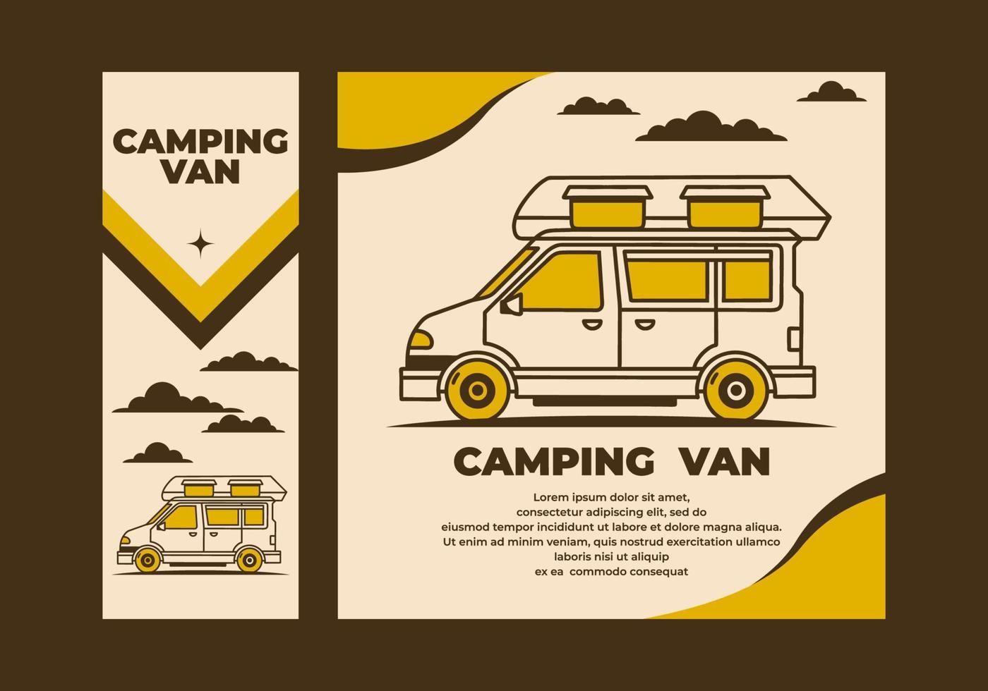 Vintage art illustration of a camper van car vector