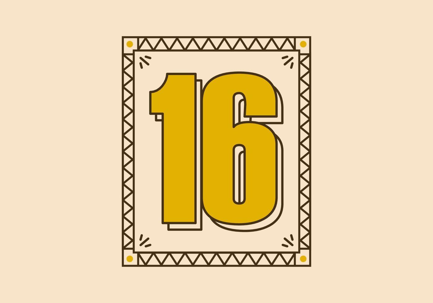 Vintage rectangle frame with number 16 on it vector