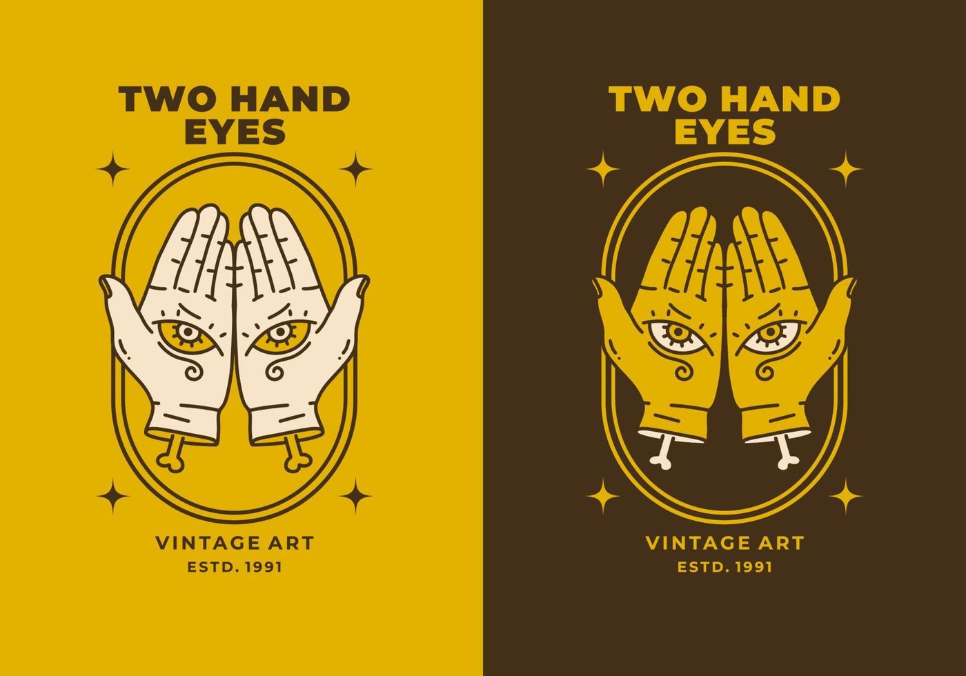 Vintage art illustration of two hand with eyes vector