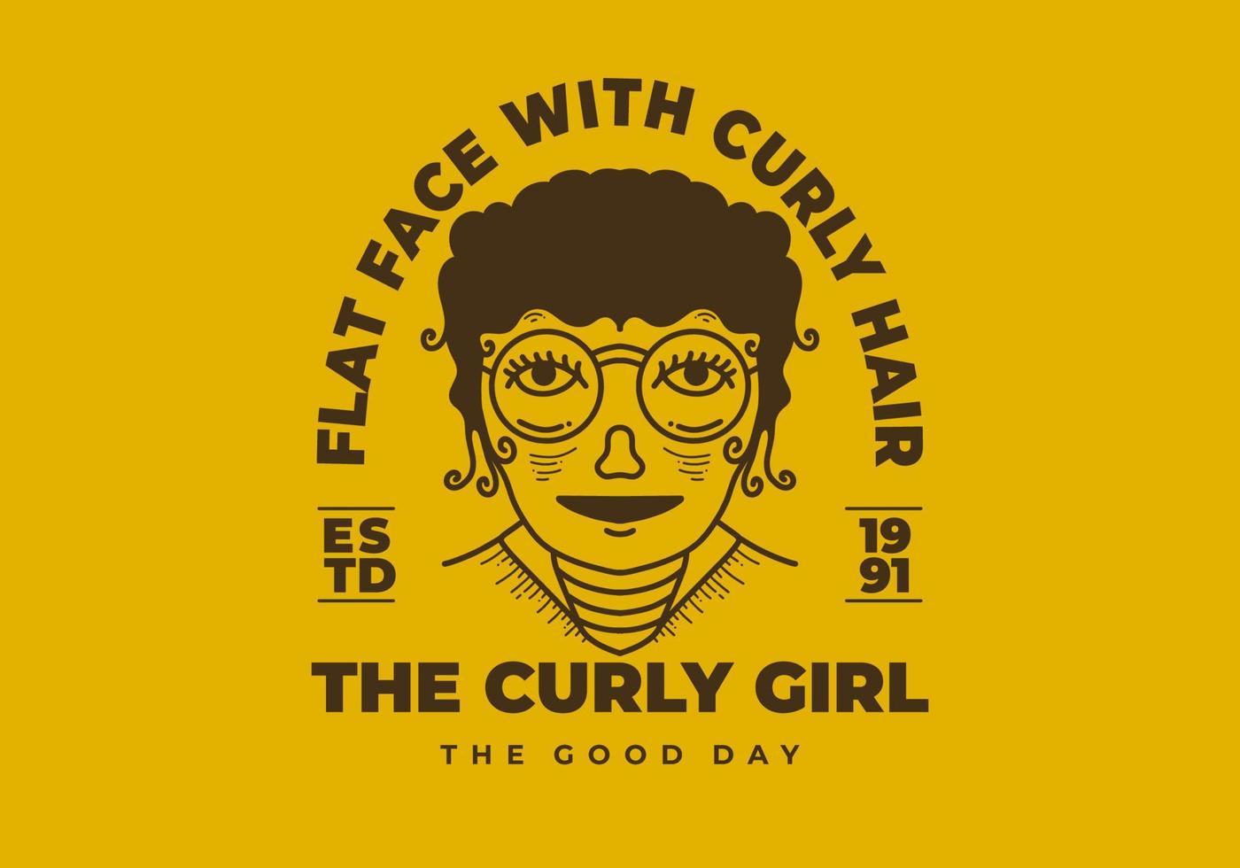 Vintage art illustration of a curly girl face wearing big round glasses vector
